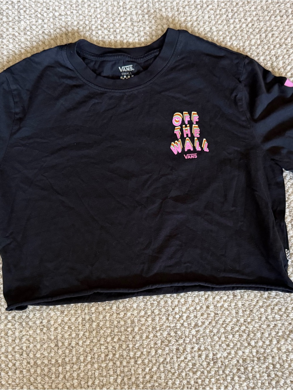 Vans Off The Wall Crop Top Long Sleeve Shirt Black Medium Multi-Color Check NEW